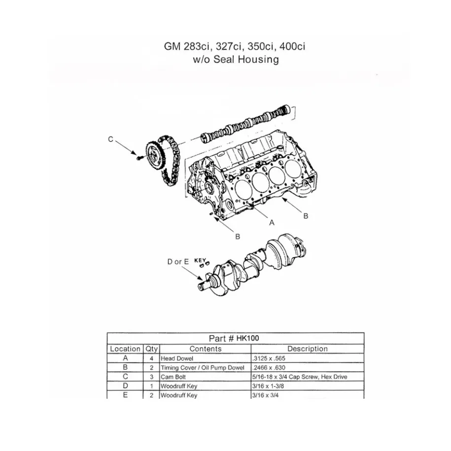 Enginetech HK100 Chevy 262-400 hardware kit